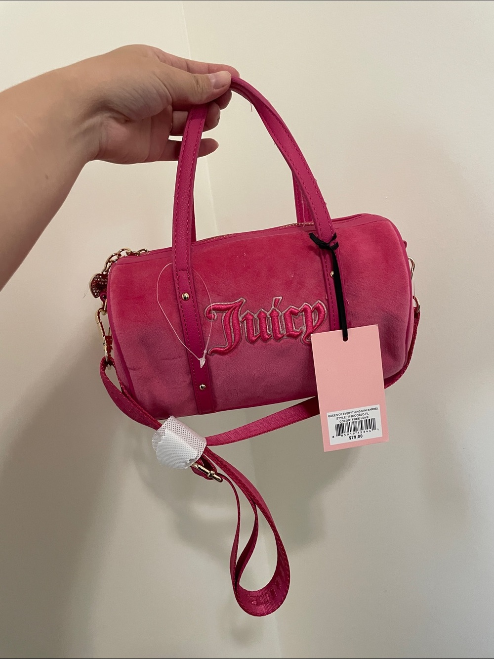 Juicy Couture Hot Pink Velvet Mini Barrel Bag